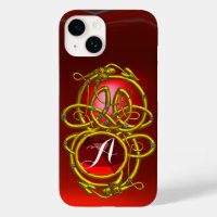 HYPER DRAGONS,GOLD CELTIC KNOTS Red Ruby Monogram