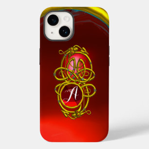 HYPER DRAGONS,GOLD CELTIC KNOTS Red Ruby Monogram iPhone 14 Case