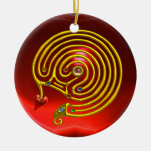 HYPER LABYRINTH  Red Ruby and Blue Sapphire Ceramic Ornament