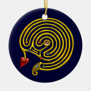 HYPER LABYRINTH white and blue Ceramic Ornament