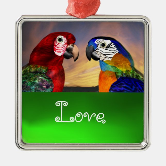 HYPER PARROTS / BLUE AND RED ARA  Emerald Love Metal Ornament (Front)