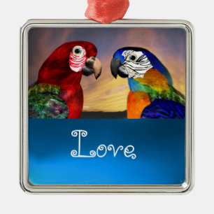 HYPER PARROTS / BLUE AND RED ARA  Sapphire Love Metal Ornament