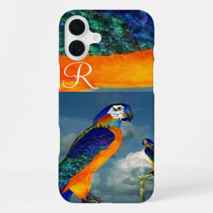 HYPER PARROTS /BLUE ARA MONOGRAM iPhone 16 PLUS CASE