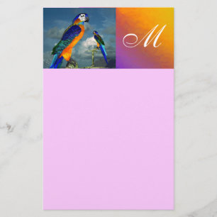 HYPER PARROTS / BLUE ARA MONOGRAM ,pink Stationery