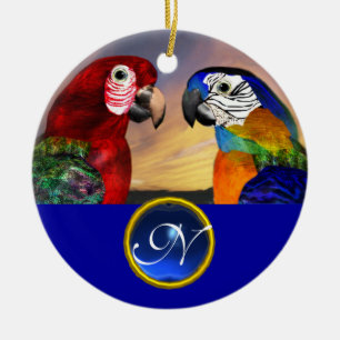 HYPER PARROTS BLUE SAPPHIRE GEM MONOGRAM Love Ceramic Ornament