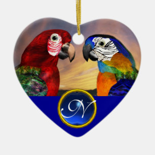 HYPER PARROTS BLUE SAPPHIRE GEM MONOGRAM Love Ceramic Ornament