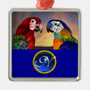 HYPER PARROTS BLUE SAPPHIRE GEM MONOGRAM Love Metal Ornament