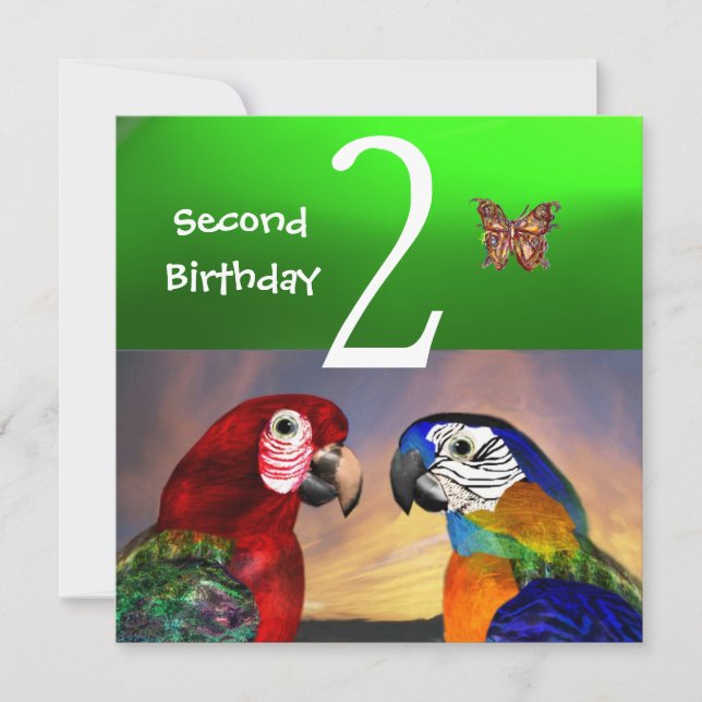 HYPER PARROTS / First Birthday Party,Emerald Green Invitation (Front)