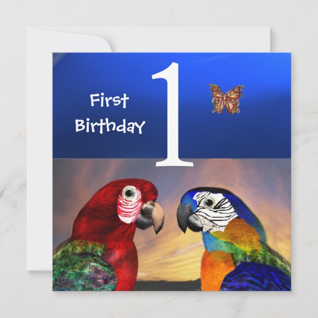 HYPER PARROTS / First Birthday Party Invitation (Front)