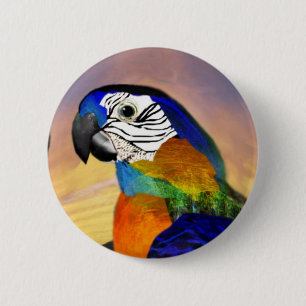 HYPER PARROTS /RED AND BLUE ARA 2 INCH ROUND BUTTON