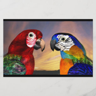 HYPER PARROTS / RED AND BLUE ARA , black Stationery