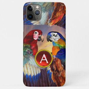 HYPER PARROTS /RED AND BLUE ARA GEMSTONE MONOGRAM iPhone 11 PRO MAX CASE