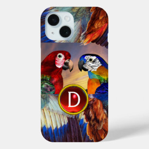 HYPER PARROTS /RED AND BLUE ARA GEMSTONE MONOGRAM iPhone 15 CASE