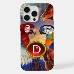 HYPER PARROTS /RED AND BLUE ARA GEMSTONE MONOGRAM iPhone 15 PRO MAX CASE