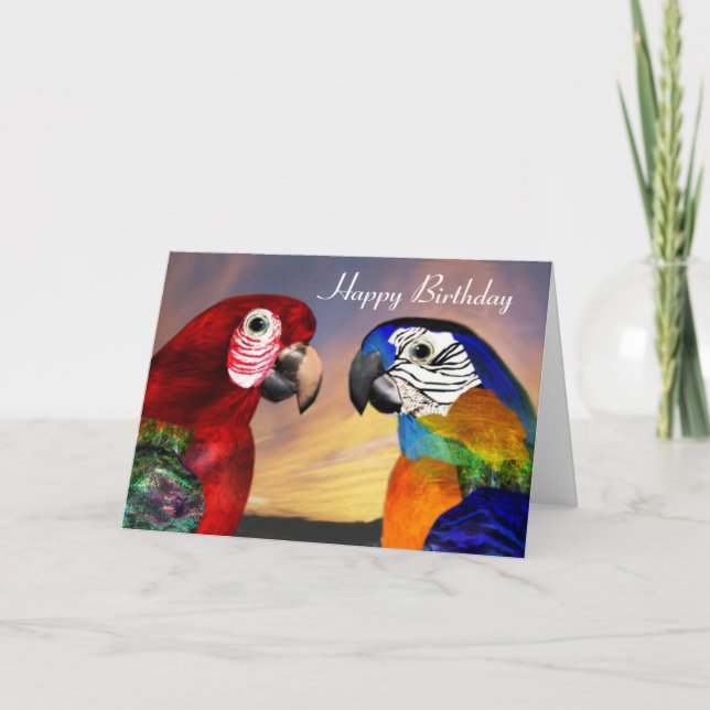 HYPER PARROTS / RED AND BLUE ARA  Happy Birthday Card (Front)