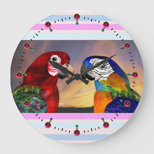 HYPER PARROTS / RED AND BLUE ARA LARGE CLOCK (Front)
