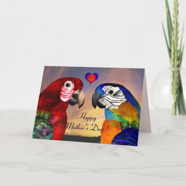 HYPER PARROTS / RED AND BLUE ARA Mother's Day Card (Front)