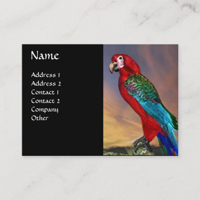 HYPER PARROTS / RED ARA ,black Business Card (Front)