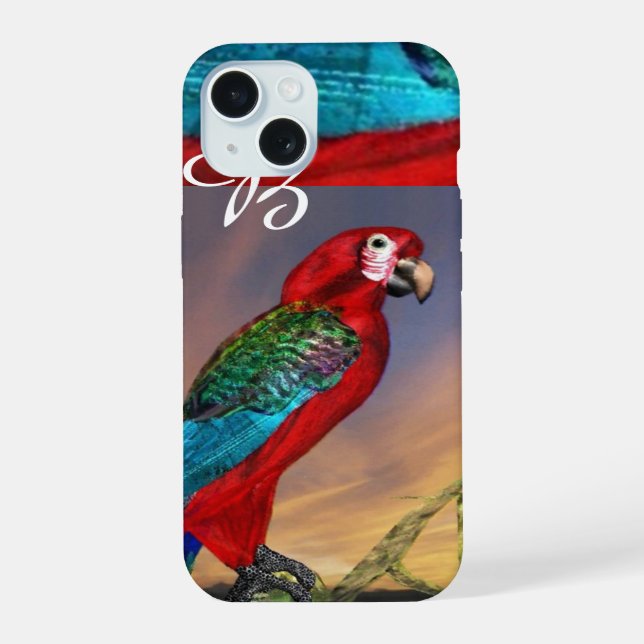 HYPER PARROTS / RED ARA MONOGRAM iPhone 15 CASE (Back)