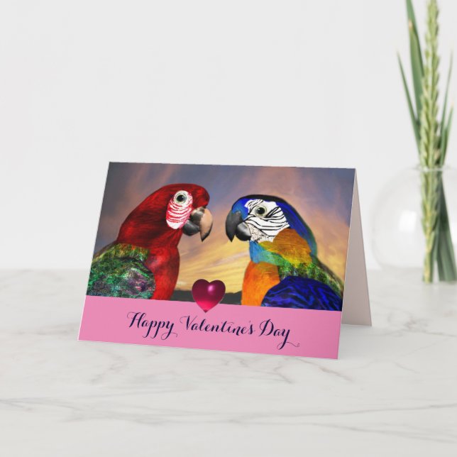 HYPER PARROTS RED,BLUE MACAWS Valentine's Day Love Holiday Card (Front)
