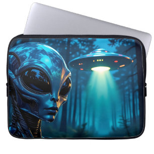 Hyper Realistic Alien and UFO in the Forest Laptop Sleeve