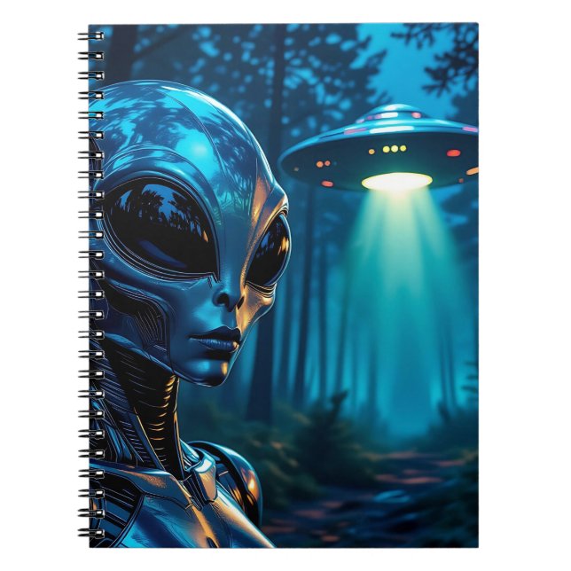 Hyper Realistic Alien and UFO in the Forest Notebook (Front)