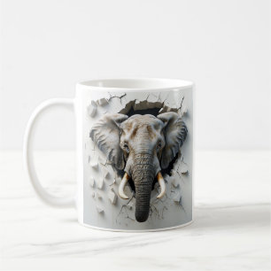 Hyper-Realistic Elephant Emerging From Broken wall Coffee Mug