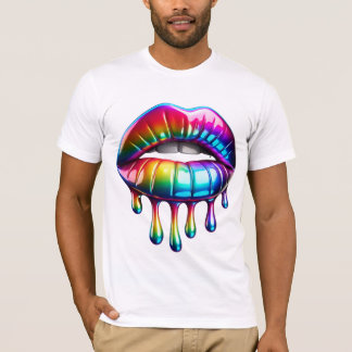 Hyper Realistic Glossy Rainbow Lips with Drips T-Shirt