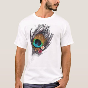 Hyper-Realistic Peacock Feather with Floral Patter T-Shirt