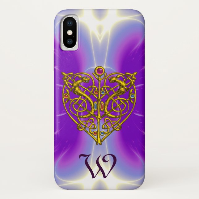 HYPER VALENTINE GOLD CELTIC HEART MONOGRAM Purple Case-Mate iPhone Case (Back)