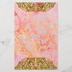 HYPER VALENTINE / GOLD CELTIC HEART Pink Sparkles Stationery