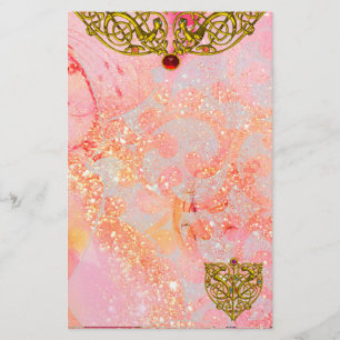 HYPER VALENTINE  /GOLD CELTIC HEART Ruby Pink Stationery