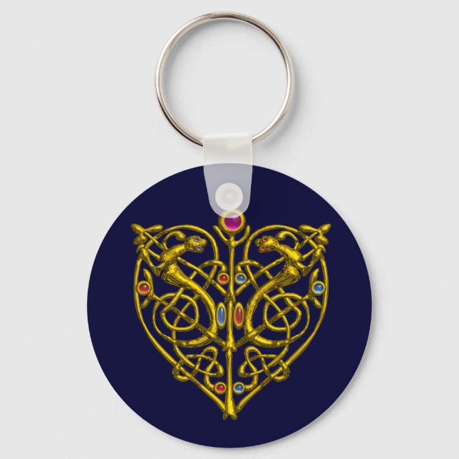 HYPER VALENTINE/ GOLD CELTIC KNOT HEART Blue Keychain (Front)