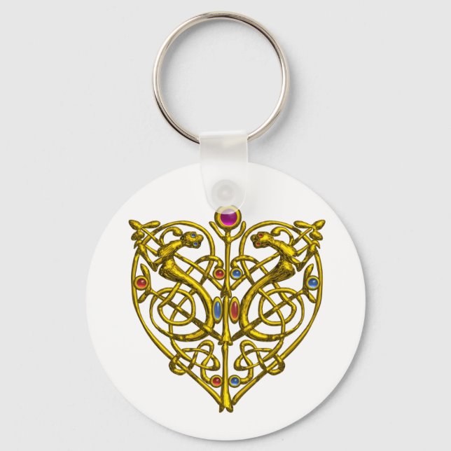 HYPER VALENTINE/ GOLD CELTIC KNOT HEART White Keychain (Front)