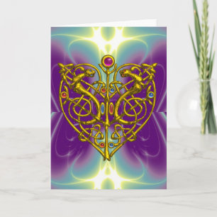 HYPER VALENTINE /Gold Celtic Knot Heart With Gems Holiday Card