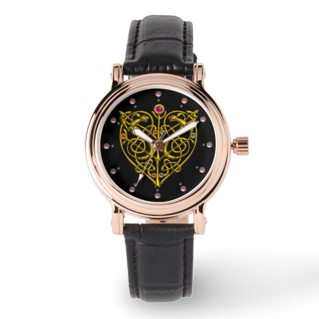 HYPER VALENTINE,GOLD CELTIC KNOTS HEART Black Watch (Front)
