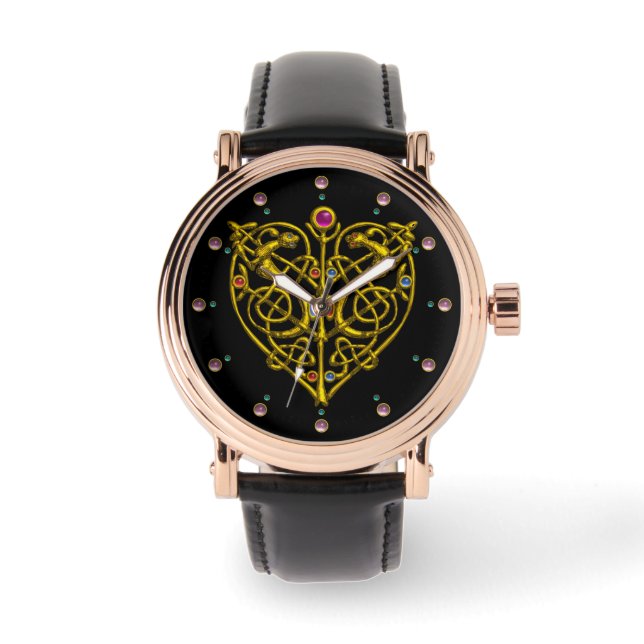 HYPER VALENTINE,GOLD CELTIC KNOTS HEART Black Watch (Front)