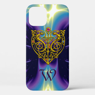 HYPER VALENTINE MONOGRAM/GOLD HEART IN PURPLE BLUE iPhone 12 CASE