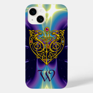 HYPER VALENTINE MONOGRAM/GOLD HEART IN PURPLE BLUE Case-Mate iPhone 14 CASE