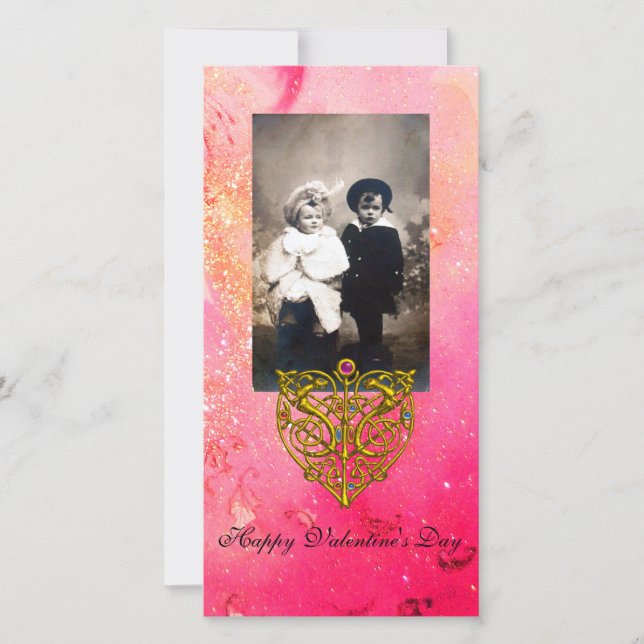 HYPER VALENTINE ,Pink Fuchsia  Gold Sparkles Holiday Card (Front)
