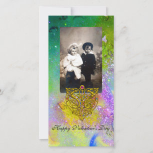 HYPER VALENTINE ,Purple Green Gold Sparkles Holiday Card