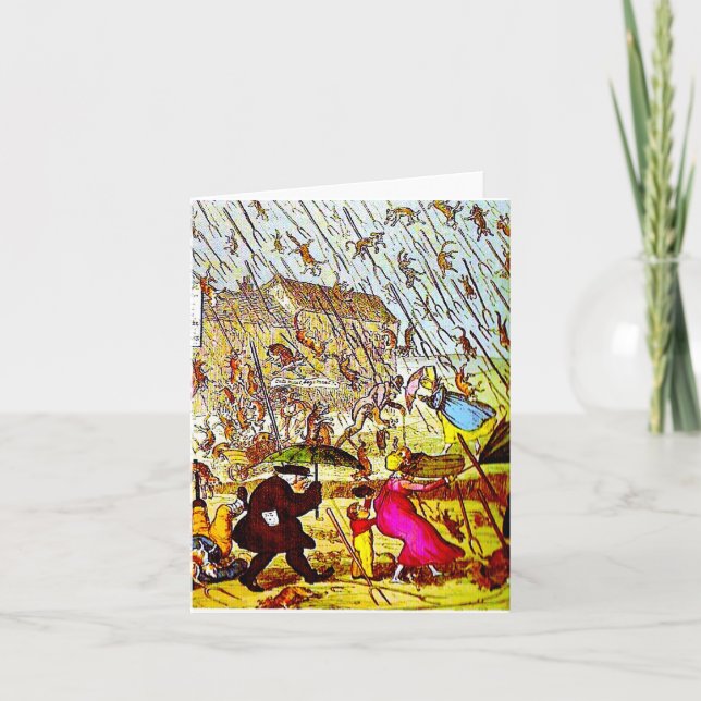 Hyperbole Raining Cats and Dogs Greeting Card (Front)
