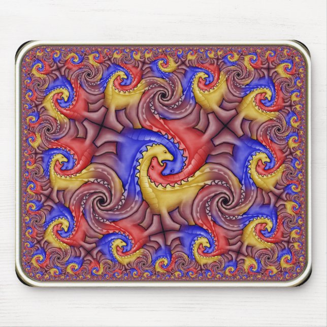 Hyperbolic Dinosaur Tessellation Mouse Pad (Front)