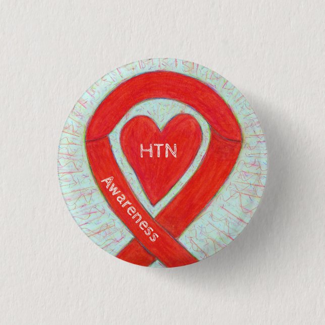 Hypertension (HTN) Awareness Heart Ribbon Pin (Front)