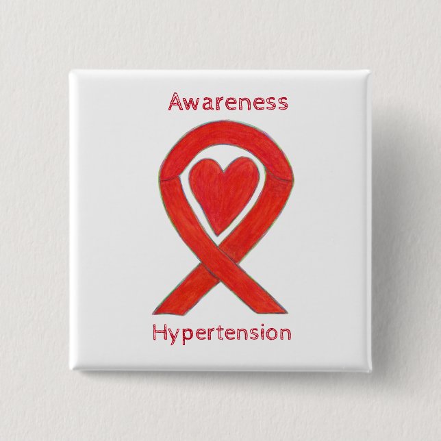 Hypertension (HTN) Awareness Red Heart Ribbon Pin (Front)