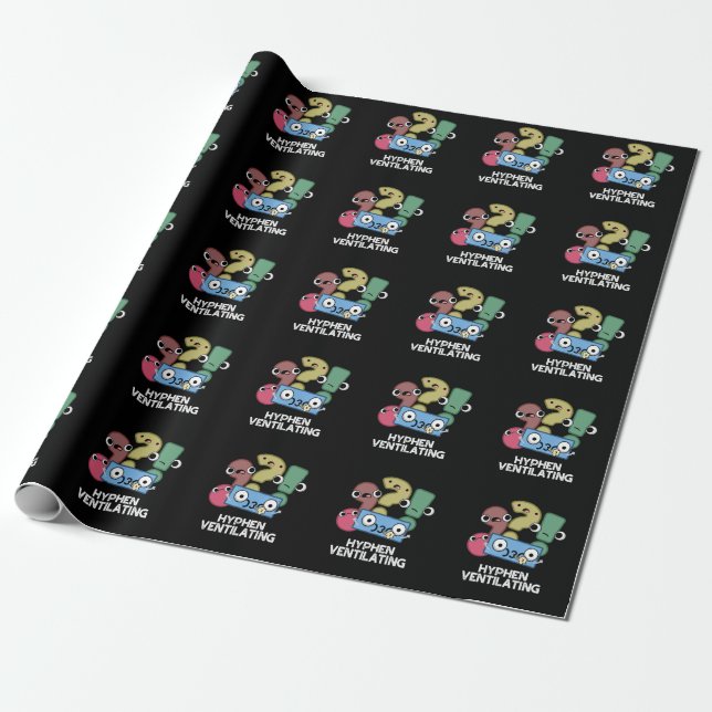 Hyphen Ventilating Funny Punctuation Pun Dark BG Wrapping Paper (Unrolled)