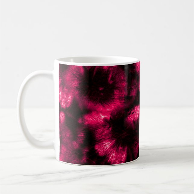 Hypno Pattern. Pink Shibori Fabric. Dark Hypno Spi Coffee Mug (Left)