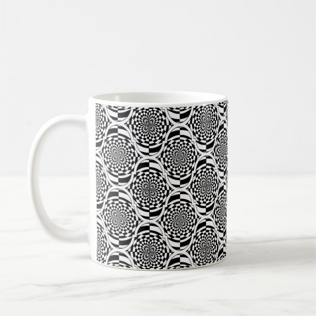 Hypnosis Pattern black white + your ideas Coffee Mug (Left)