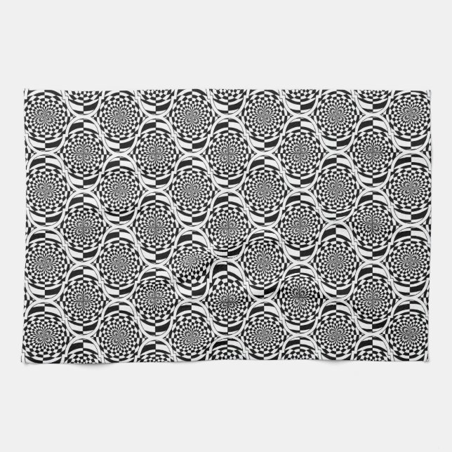 Hypnosis Pattern black white + your ideas Kitchen Towel (Horizontal)