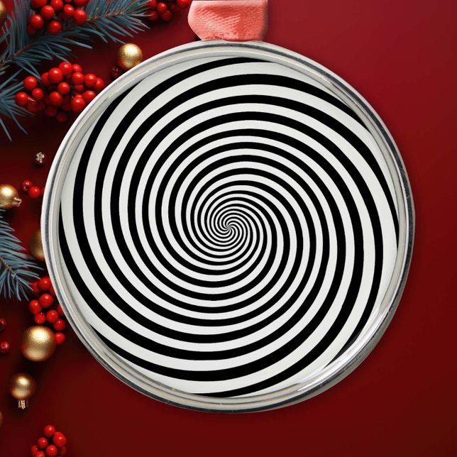 Hypnosis Spiral Metal Ornament (Dive into this mesmerizing black and white Hypnosis spiral ornament, the perfect mind bender!)